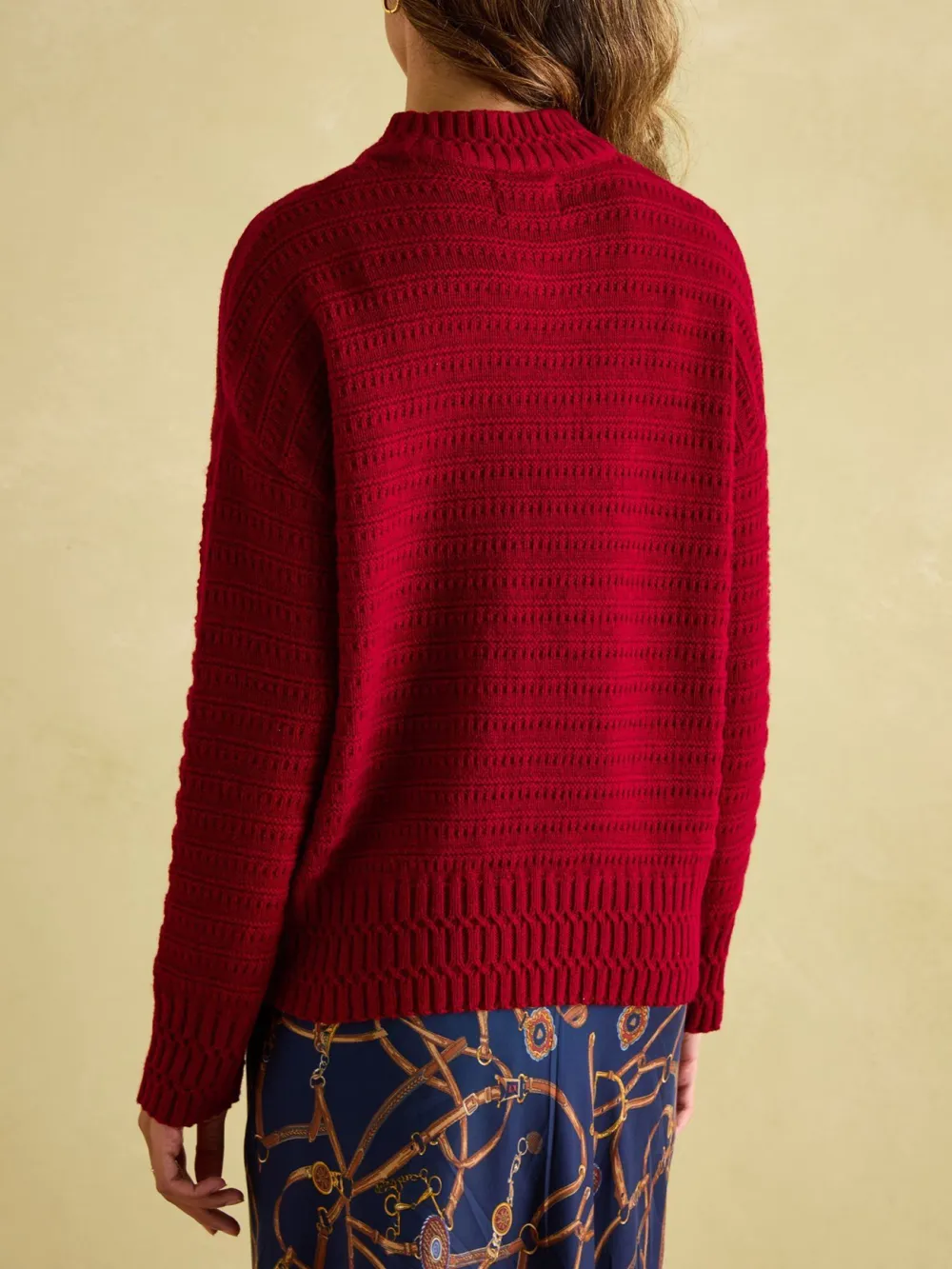 Cream Crew Neck Textured Jumper Contains Merino Wool