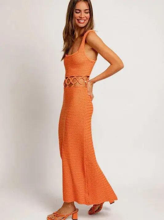 Fashion is an Attitude Square Neck Sleeveless Crochet Midi Dress