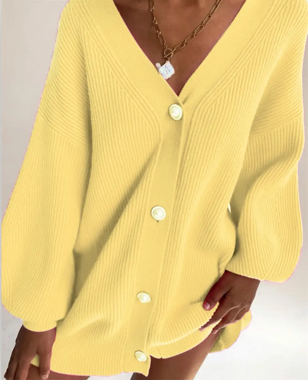 Women’s Long Sleeve V-Neck Sweater Cardigan with Pearl Buttons in 7 Colors S-L