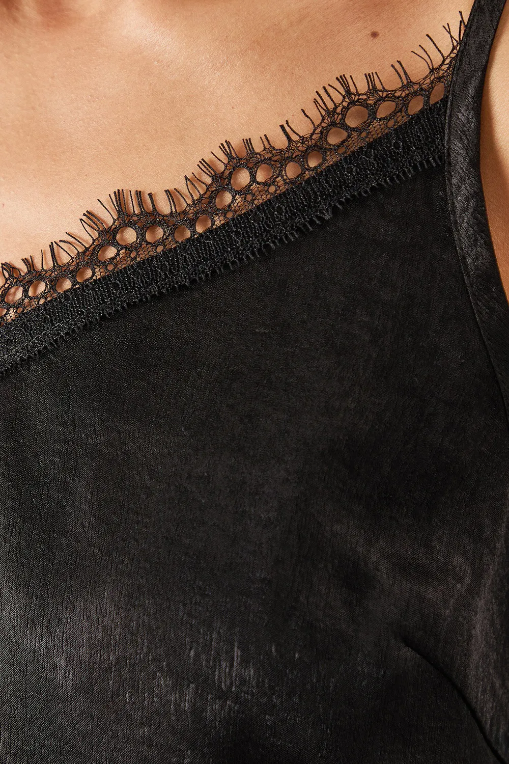 Satin Black Lace V-neck Camisole