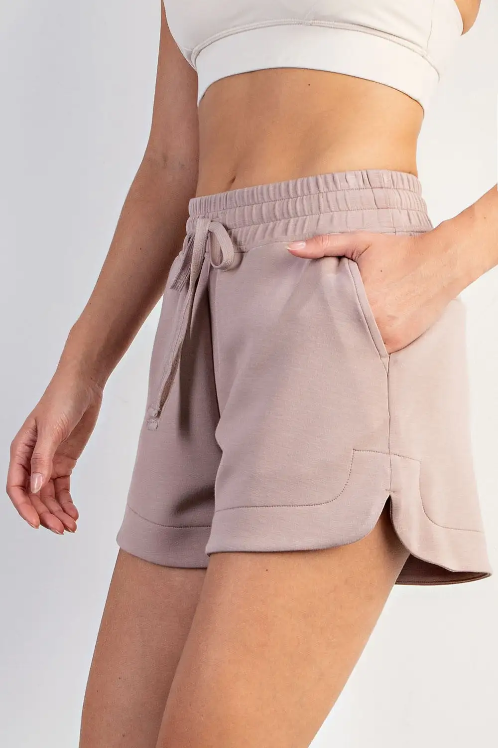 Rae Mode Scuba Tulip Shorts in Light Mocha