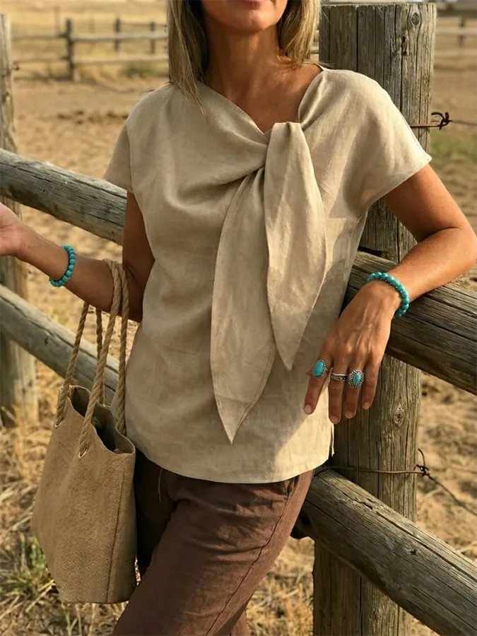 Women's Casual Boho Linen Tie Top