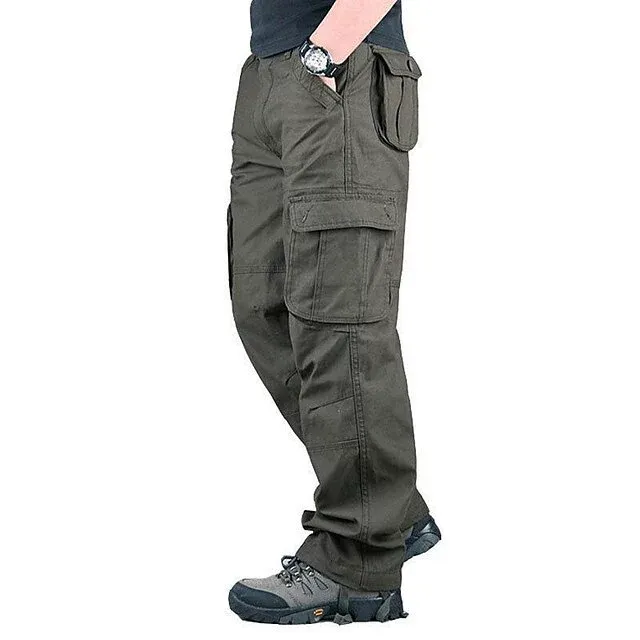 Men’s Cargo Pants - Khaki, Dark Gray & Black, Casual Basic, Mid Waist, Plain, Polyester, Multi-Pocket, Loose Fit, Durable, Long Pants for Daily Outings