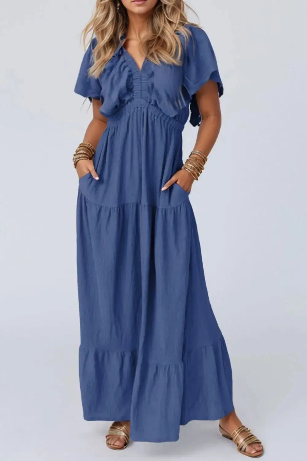 Relaxed Ruffle Trim Maxi Dress