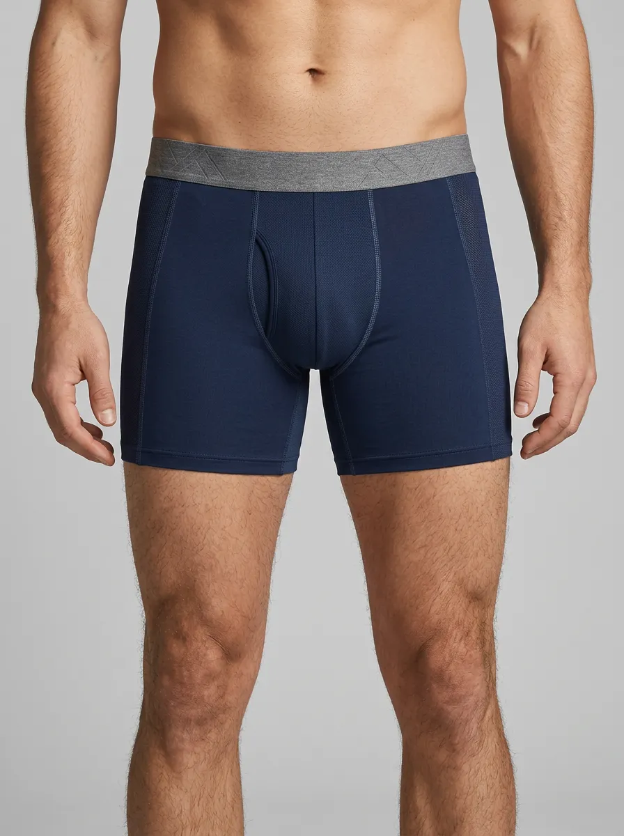Men's Navy Blue Athletic Performance Mesh Boxer Briefs