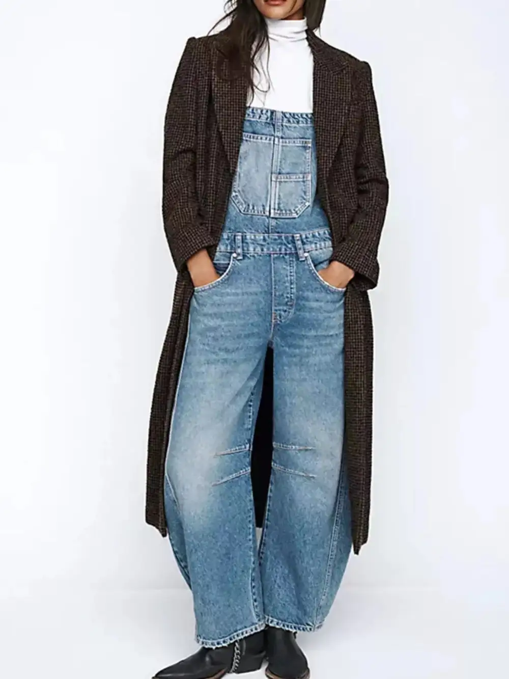 Soft Denim Wide Leg Overalls
