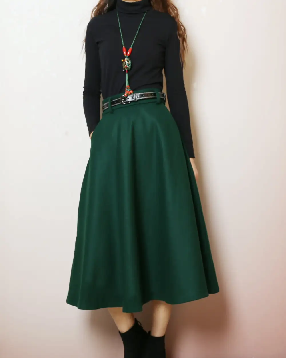 Relaxed Belted Wool Maxi Skirt