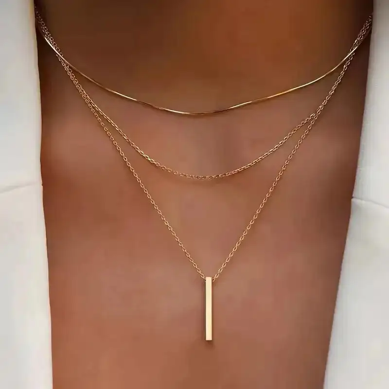 Layered Bar Pendant Necklace