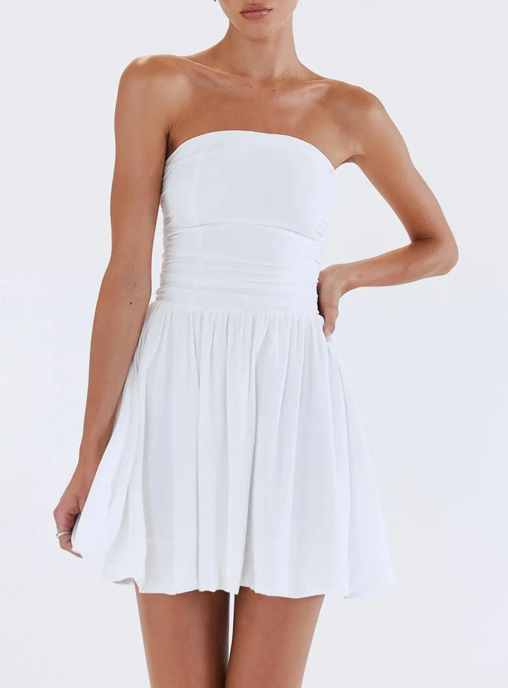 Black Strapless Pleated Mini Dress