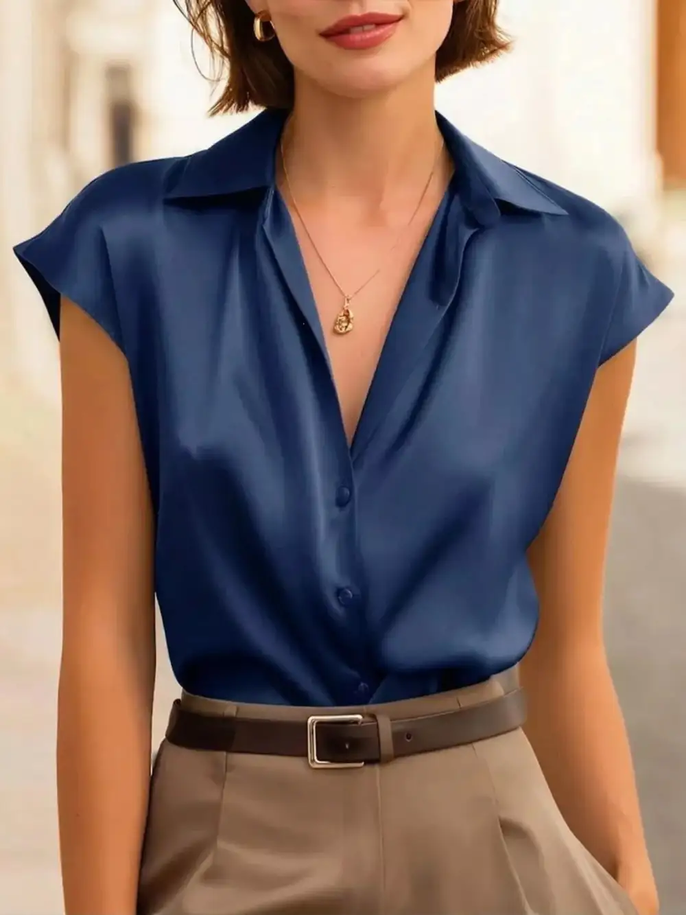 Size Button Up Cap Sleeve Shirt Size