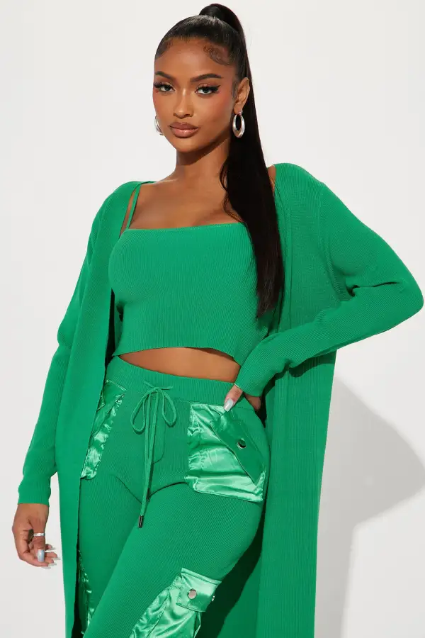 Jamie 3 Piece Sweater Pant Set - Green