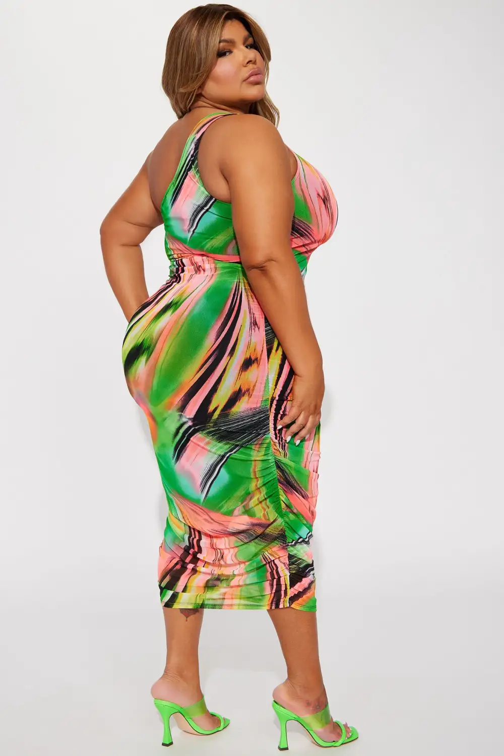 Mailee Mesh Midi Dress - Green/combo