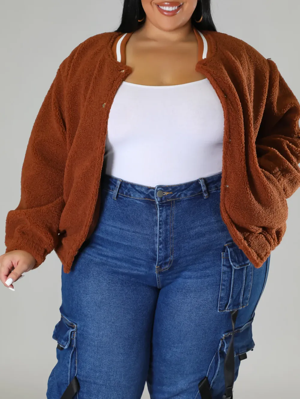 Plus-Size Fashion Women'S Solid Color Plush Coat