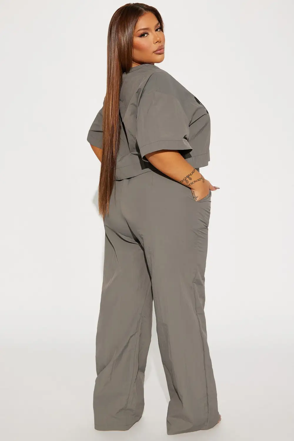 Time To Hustle Windbreaker Pant Set - Grey