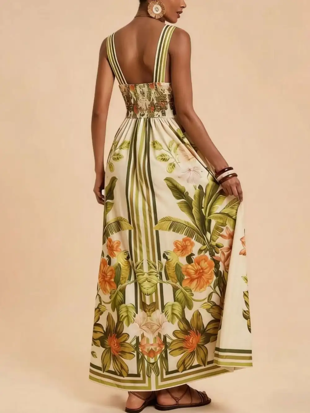 Soft Touch Printed V Neck Maxi Dress