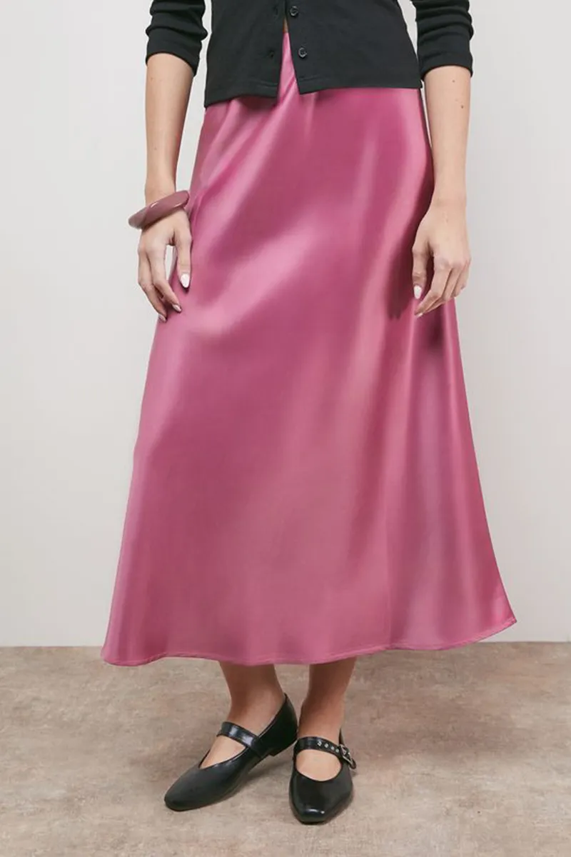 Casual Style Bias Cut Satin Skirt