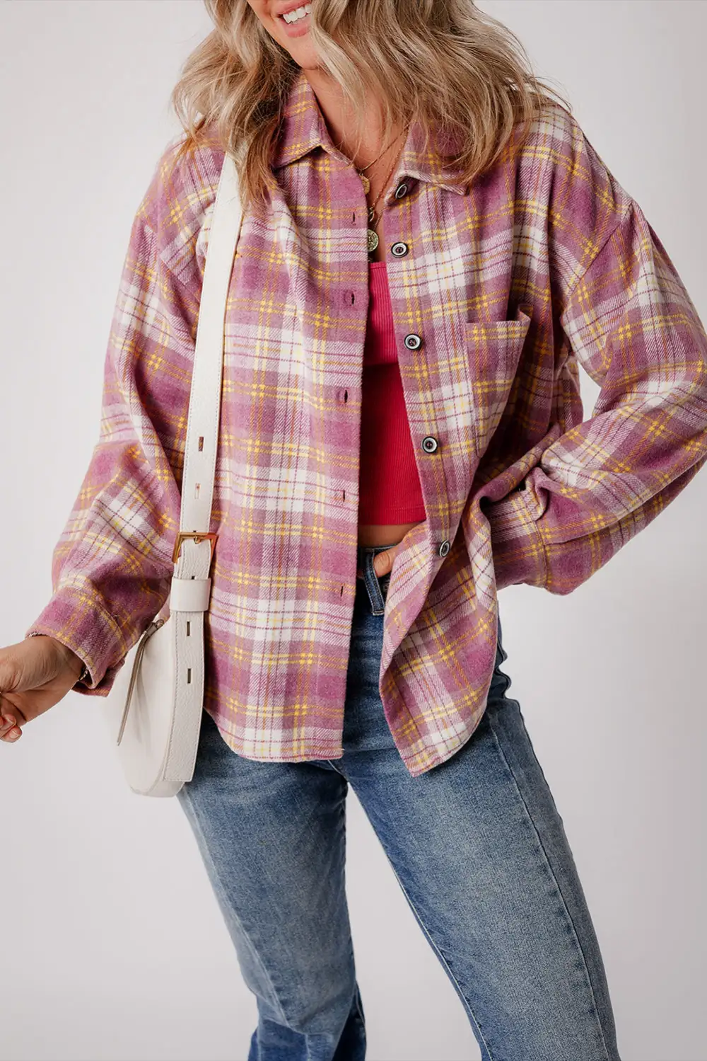 Anette® | Casual chic pink checked shirt jacket