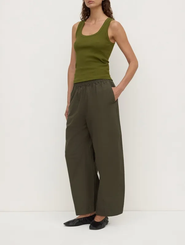 Dark Military Voluminous Cotton Barrel-Leg Pant
