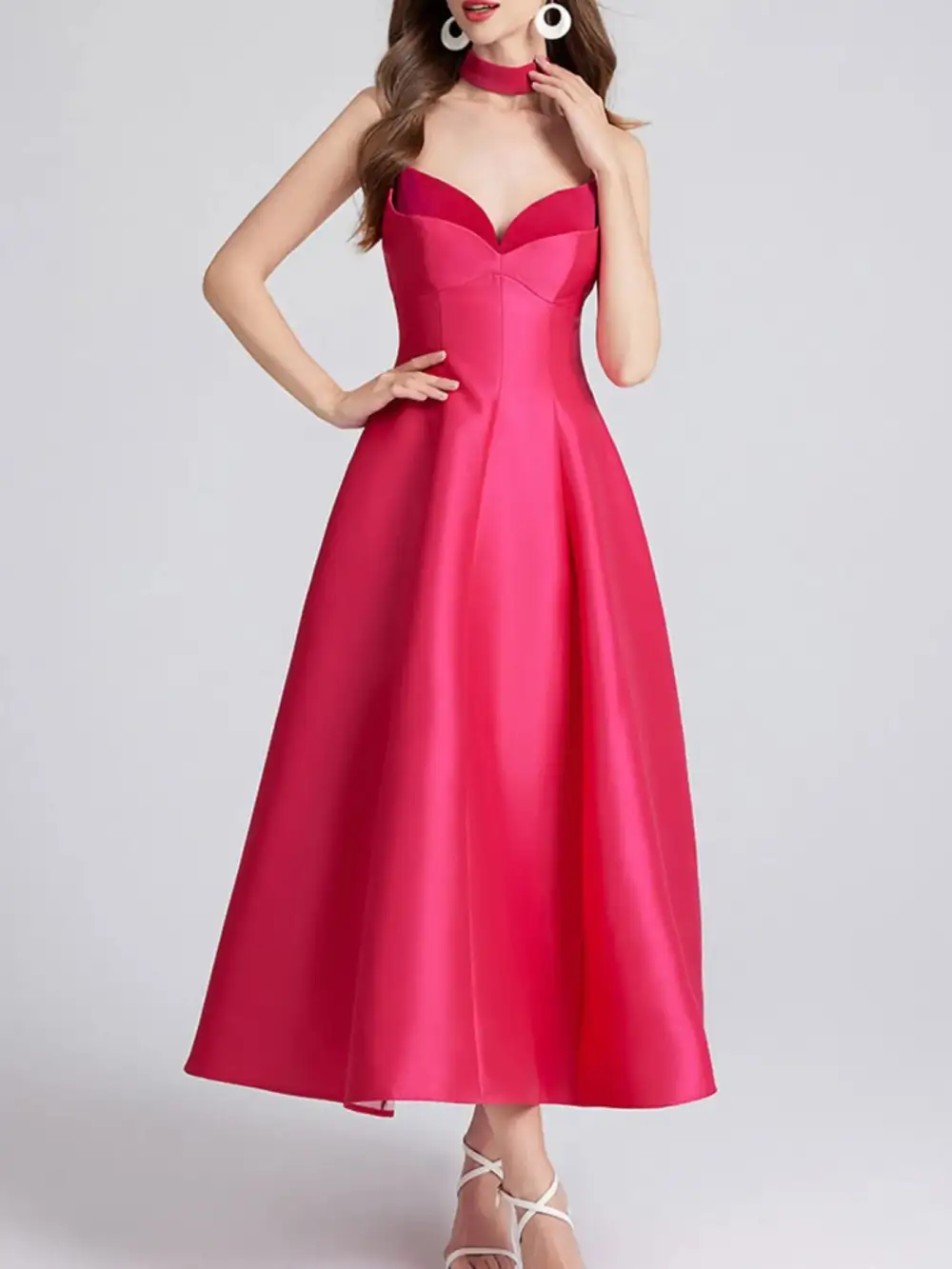 Sweetheart Collar Spaghetti Midi Dress