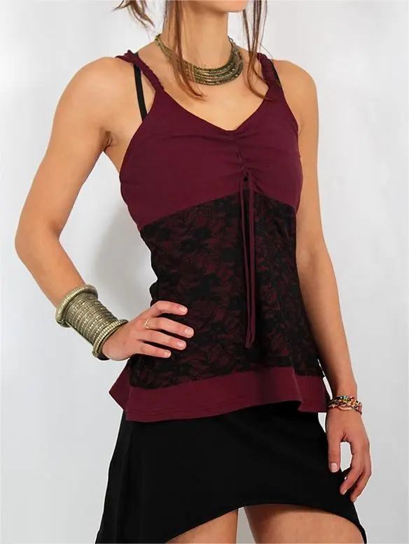 Wine With Black Lace Top