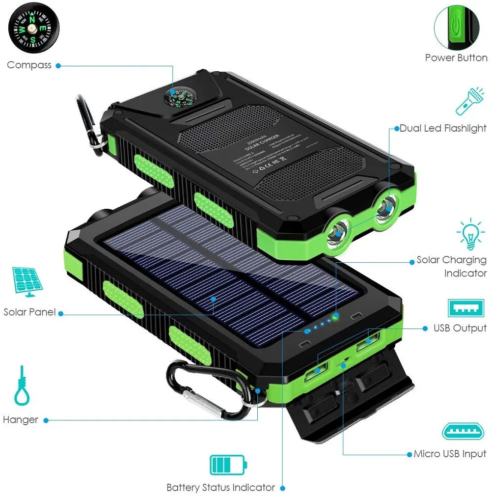 Outdoor multifunctional power bank, wireless charging, solar energy, flashlight