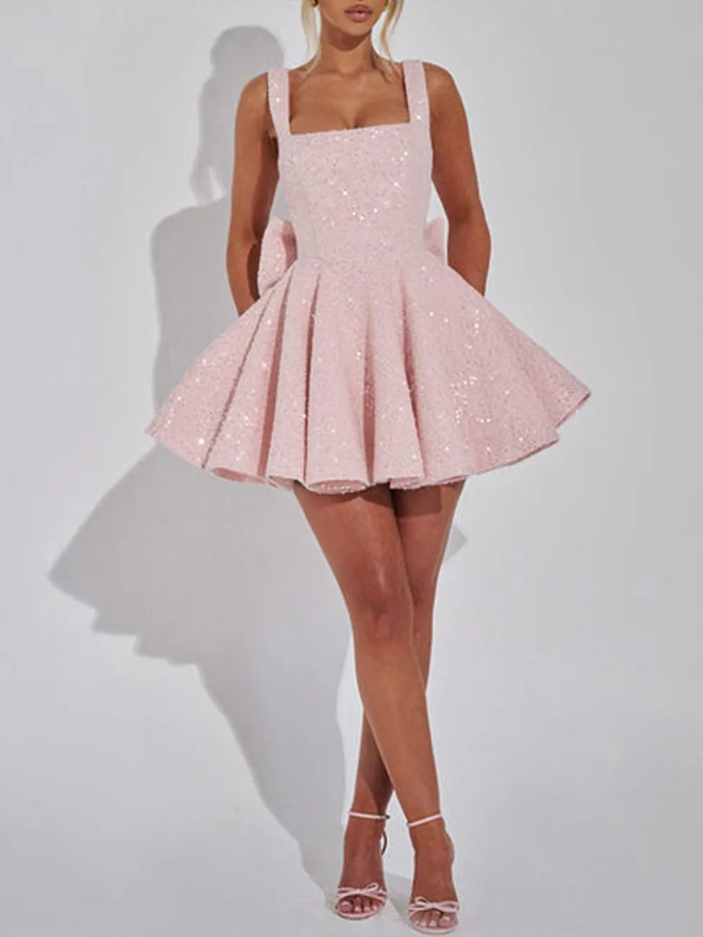 Square Neck Line Elegant Mini Dress