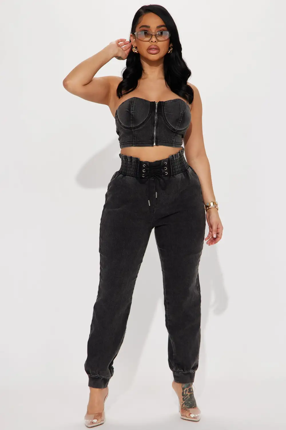 It's About Time Denim Pant Set - Black