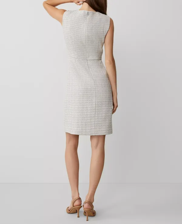 Tweed Button Shoulder Sheath Dress