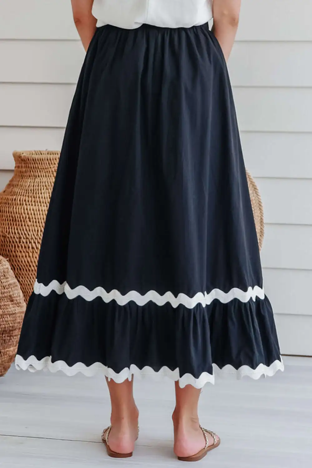 High Waist Ricrac Trim Skirt