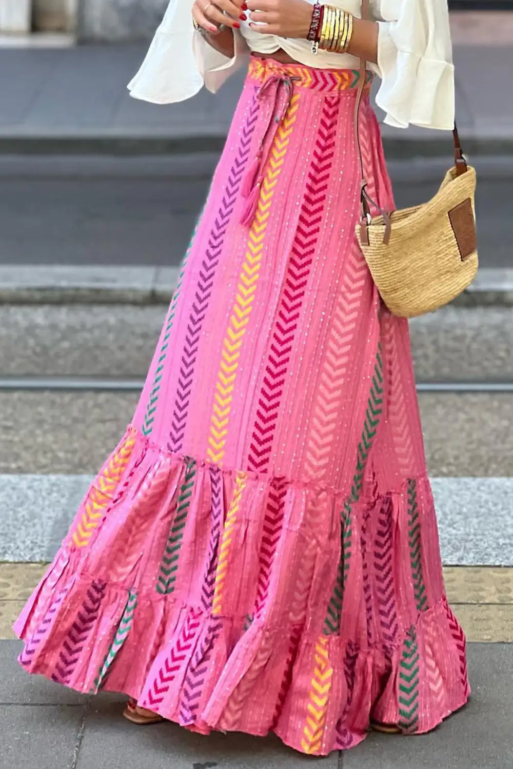 Maxi Print Ruffle Skirt