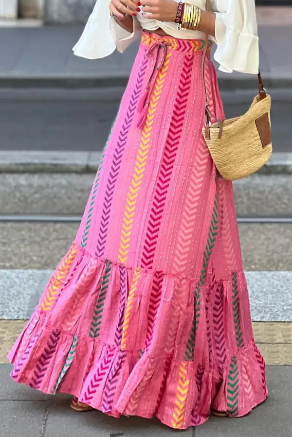 Maxi Print Ruffle Skirt