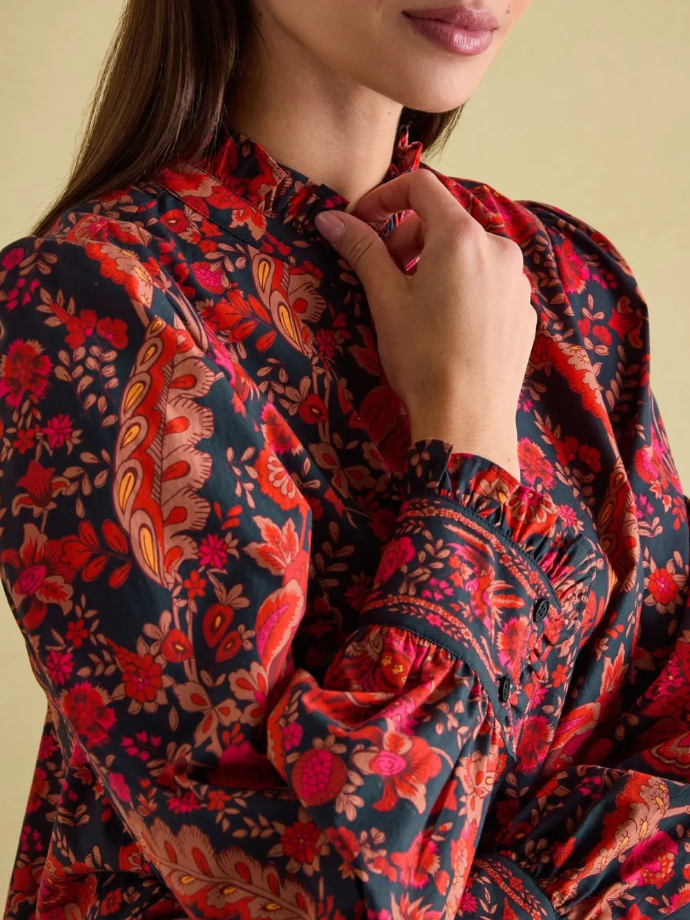 Navy Frill Neck Blouse