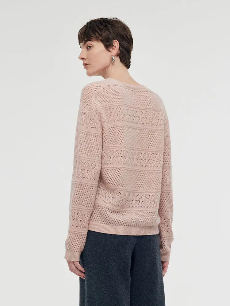 Cashmere Blend Openwork Women Sweater