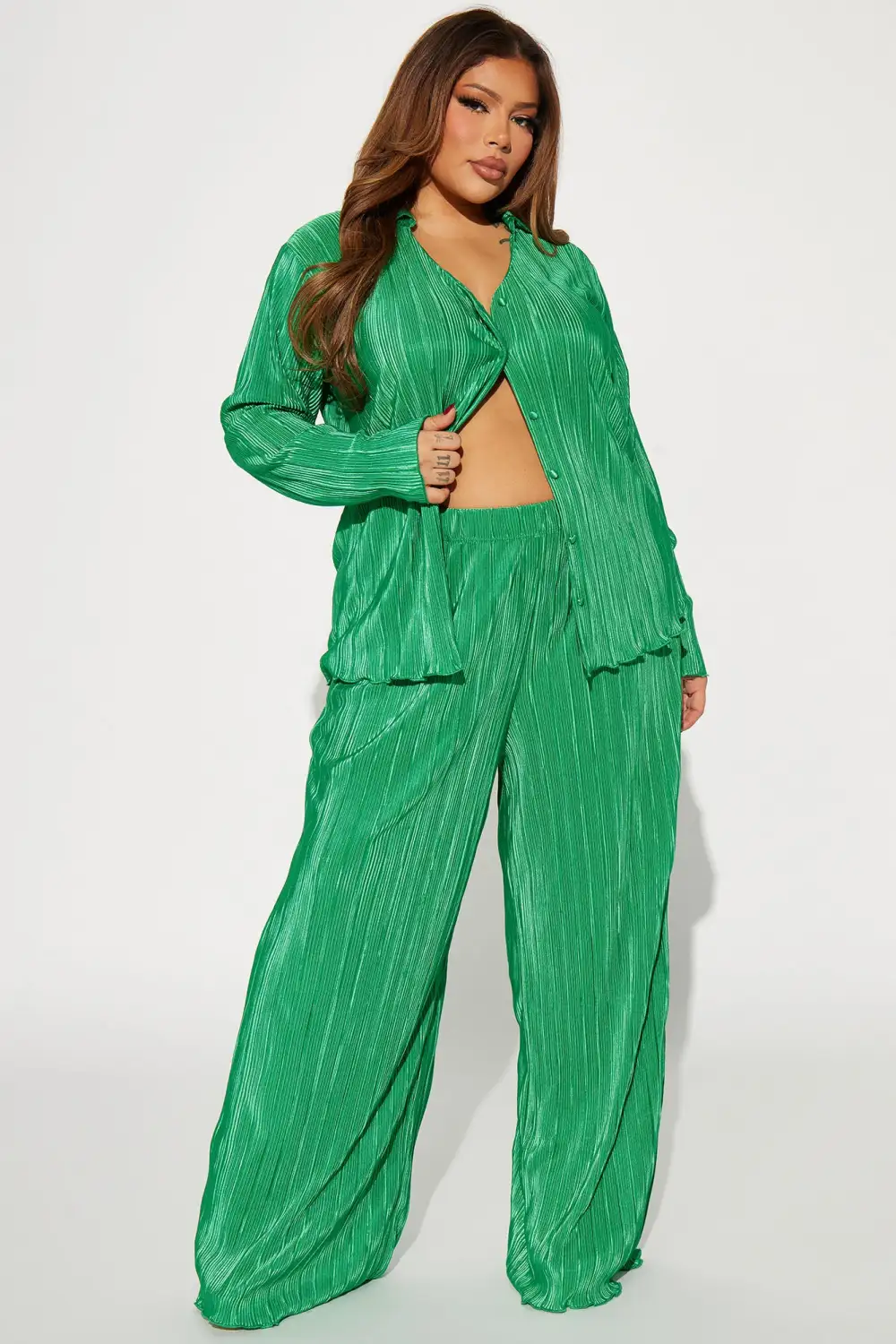 If It Plisse You Pant Set - Kelly Green