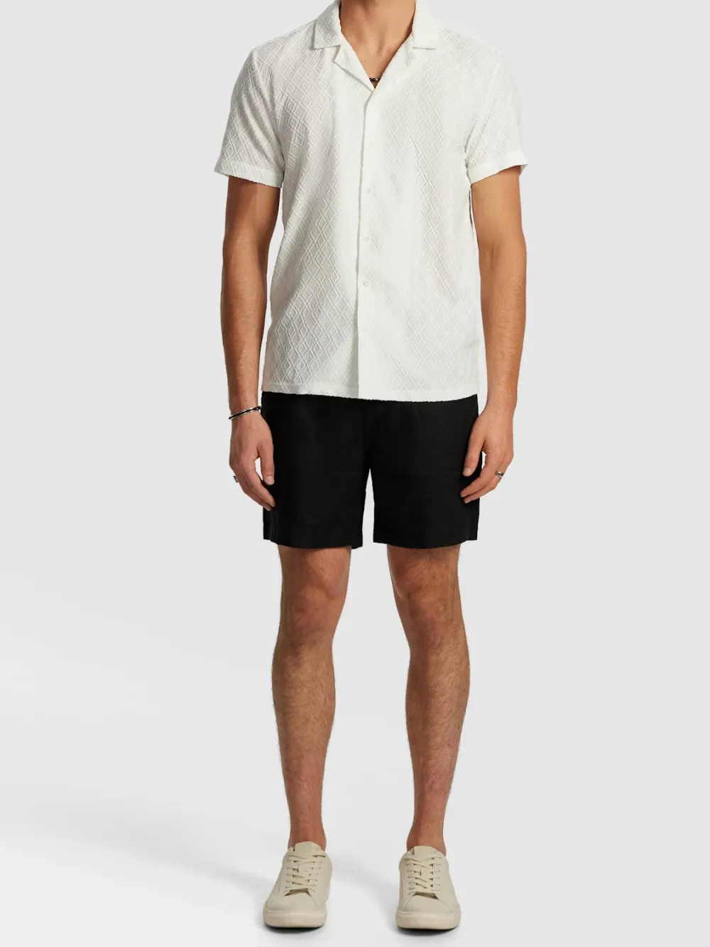 Off White Textured Short Sleeve Shirt