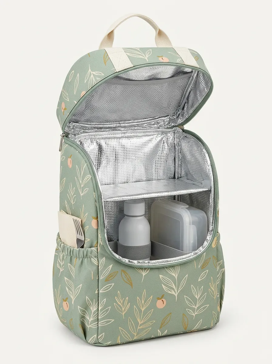 Botanical Peach Pattern Insulated Printed Lunch Backpack