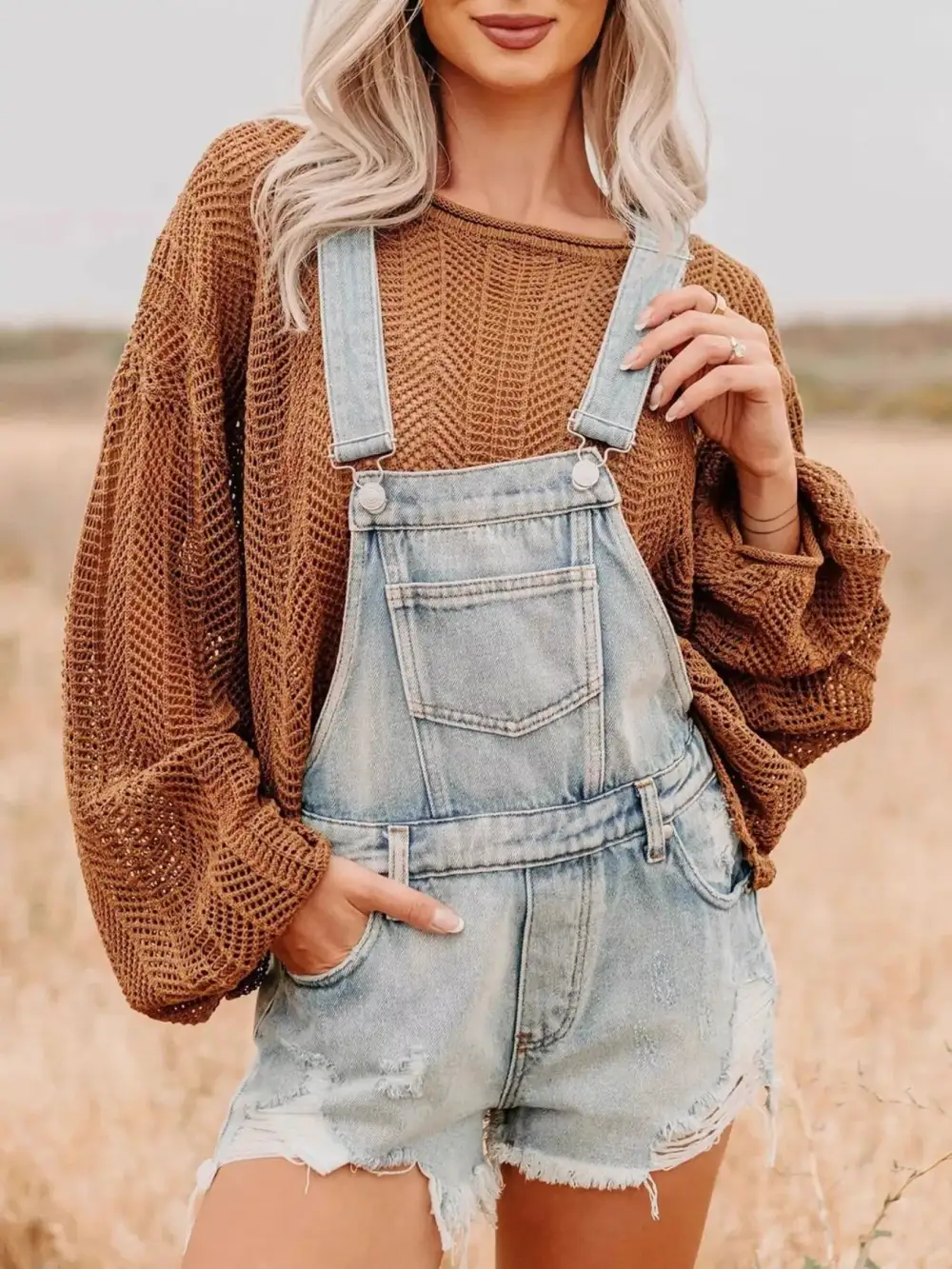 Distressed Denim Overalls Shorts