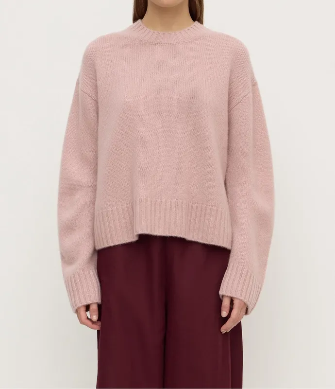 Blush Cashmere Crew-Neck Knit Sweater