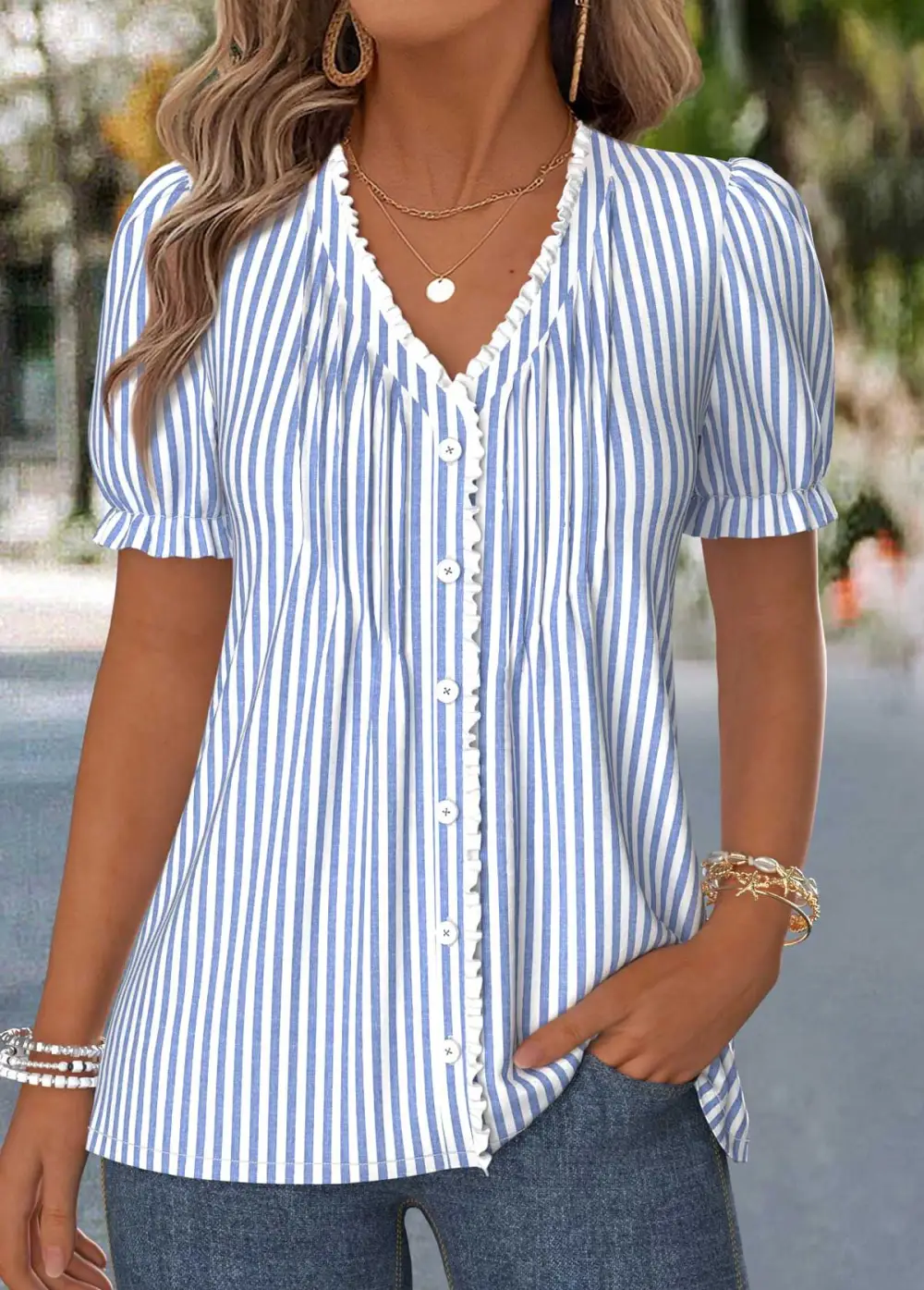 Red Geometric Print Frill Short Sleeve T Shirt