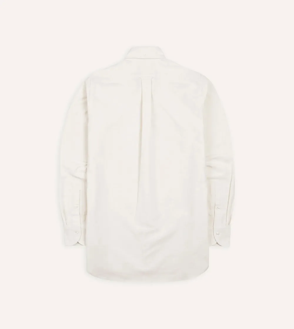 Cream Cotton Oxford Cloth Button-Down Shirt Lapel Plain