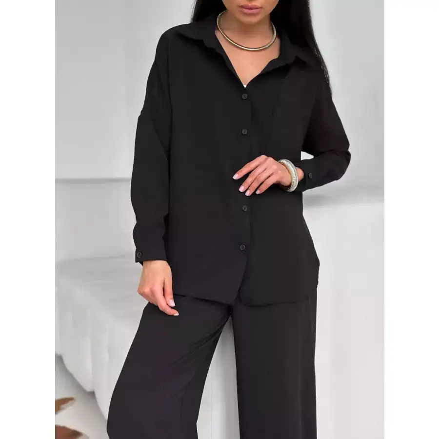 Button Up Long Sleeve Shirt and Pants Set