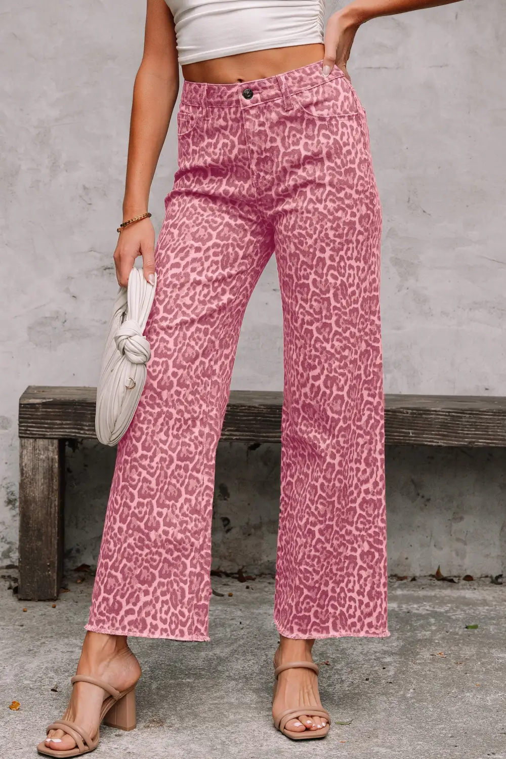 Weekend Wide Leg High Waist Frayed Leopard Jeans