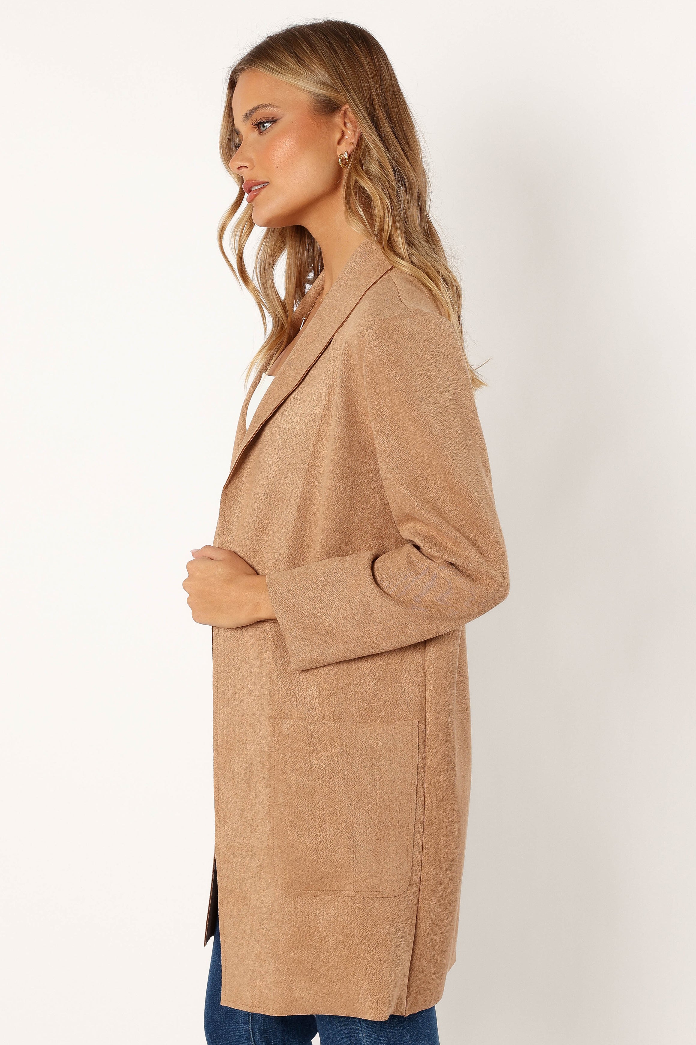 Veda Faux Suede Long Jacket - Tan