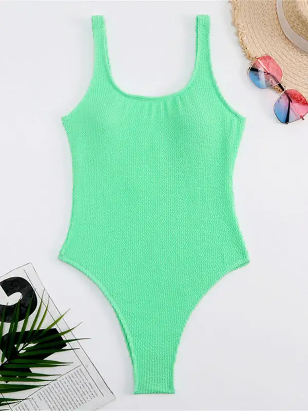 Candy Fluorescent Pleated Fabric One Piece Swimsuit