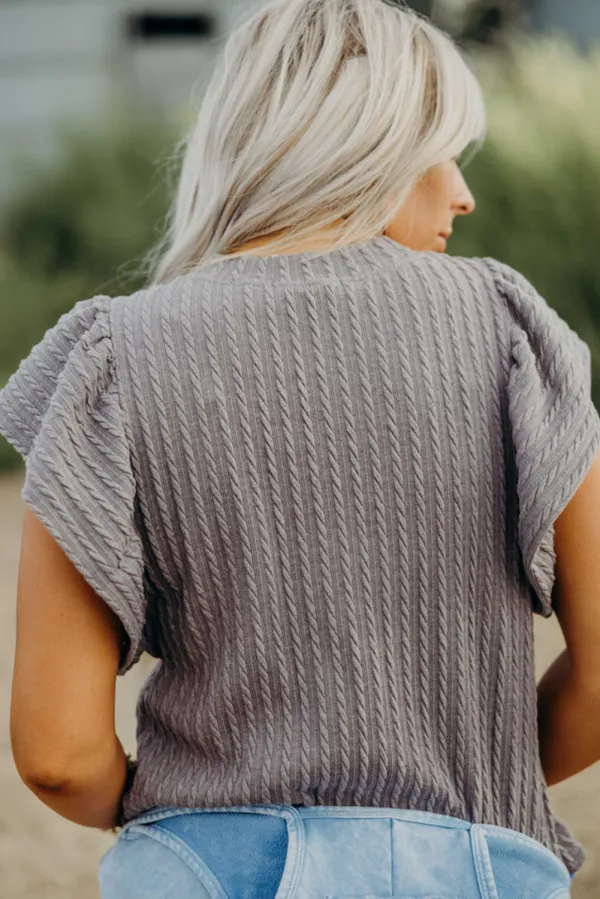 Relaxed Flutter Sleeve Textured Everyday Top