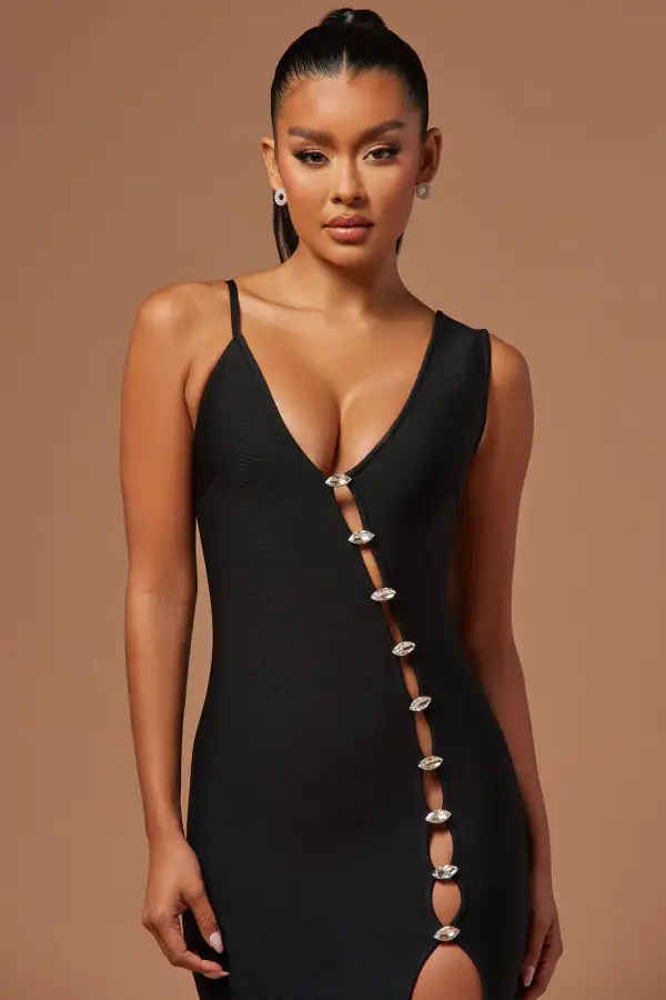 Elsa Bandage Midi Dress - Black