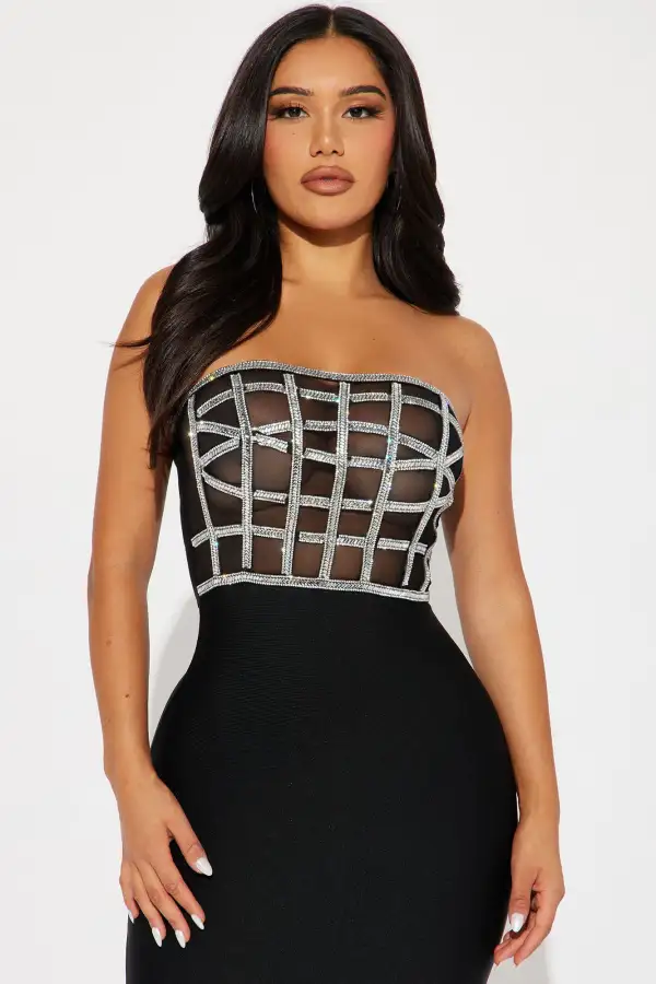 Stacy Embellished Mini Dress - Black