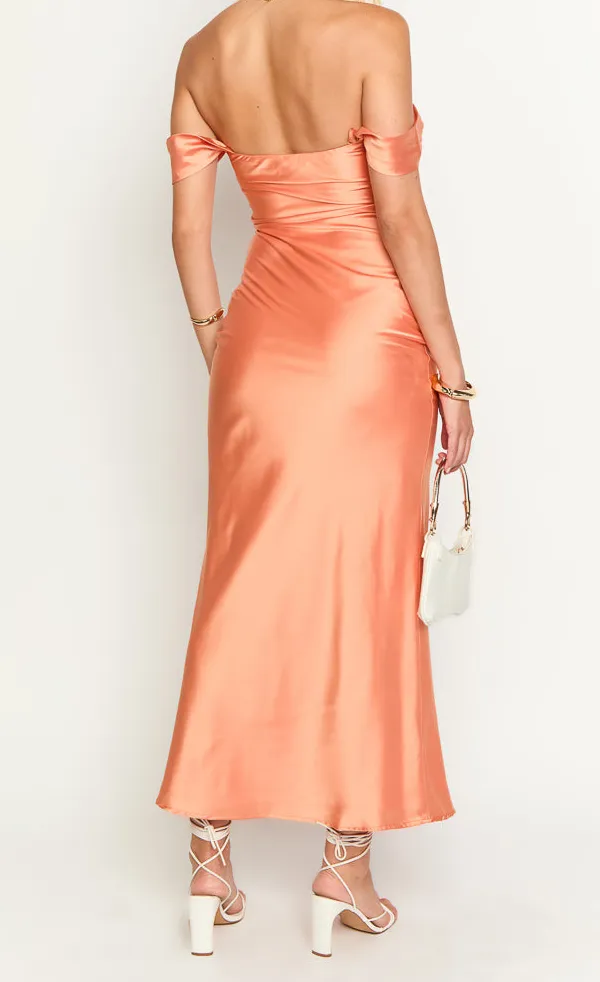 Modern Satin Off Shoulder Off Maxi Dress