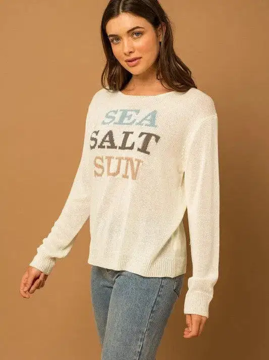 Sea Salt Sun Round Neck Long Sleeve Graphic Sweater