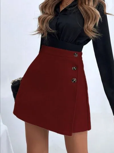 Button Front Buttoned Mini Skirt